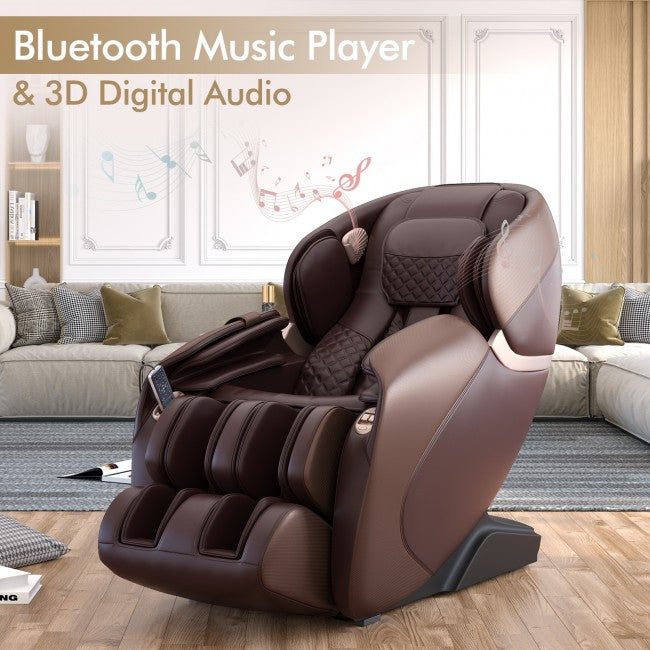 The Relaxe massage chair in a living room, with a Bluetooth music player and 3D digital audio
